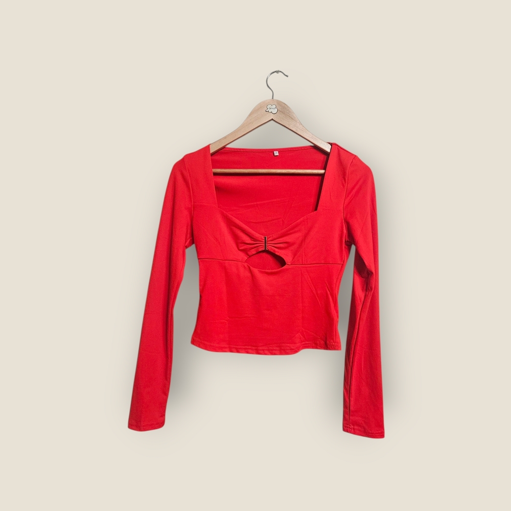 Chic Red Long Sleeve Crop Top